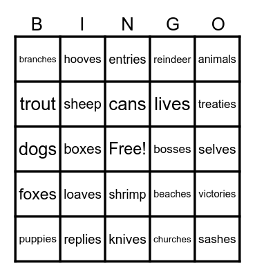Find the Plural Bingo Card