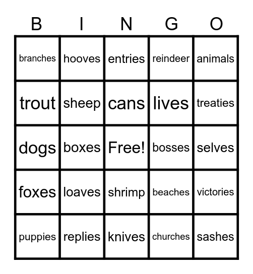 Find the Plural Bingo Card
