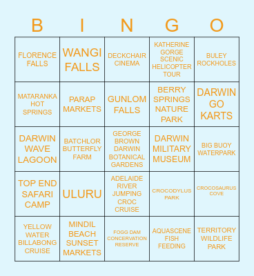 THINGS TO DO IN THE NT Bingo Card