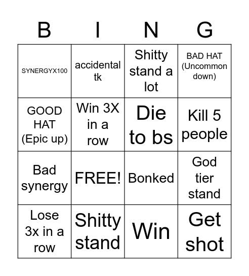 Random Stand SBR Bingo Card
