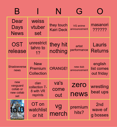 Bushiroad 09-13-2022 Product Stream that may or may not matter Bingo Card