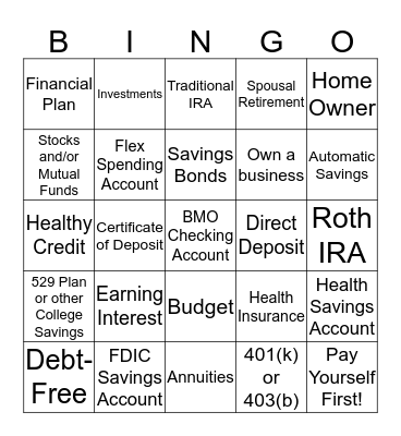 Savings B-I-N-G-O Bingo Card