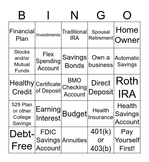 Savings B-I-N-G-O Bingo Card