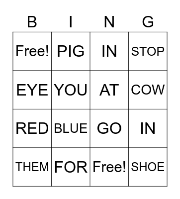 Sight Words #1 Bingo Card