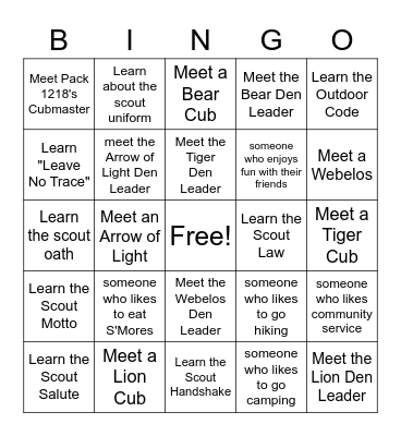 Pack 1218 Bingo Card