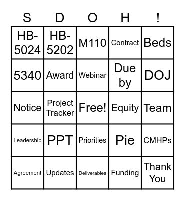 SDOH Bingo Card