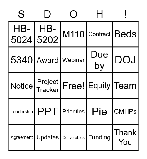 SDOH Bingo Card