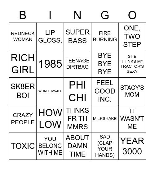 MUSIC Bingo Card