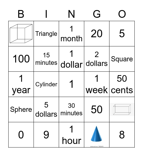 Year 1 Bingo Card