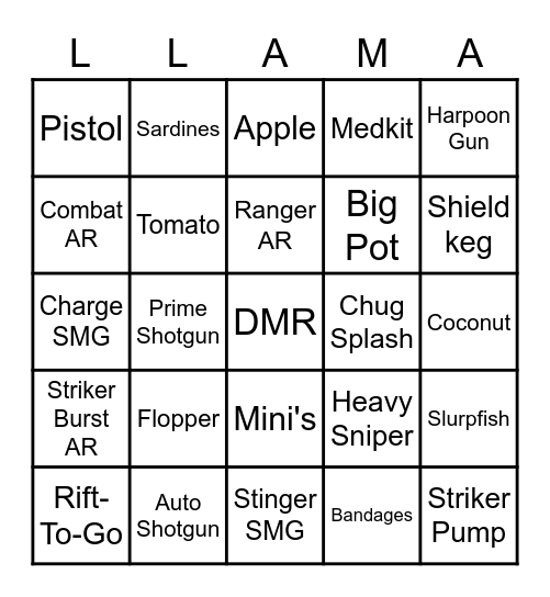 Loadout bingo Card