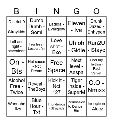 Kpop Song Bingo Card