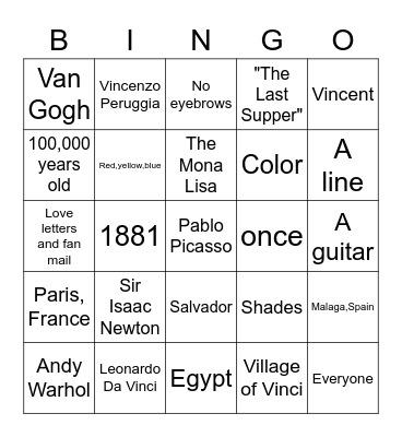 Arts & Culture Bingo Card