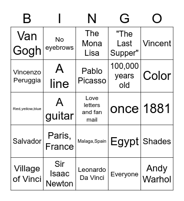 Arts & Culture Bingo Card