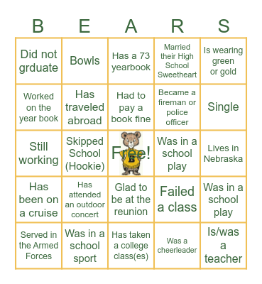 50th Reunion ~ 1973 BRYAN Bingo Card