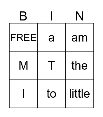 Sight Words Bingo Card