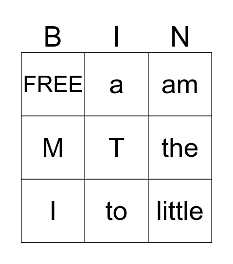 Sight Words Bingo Card