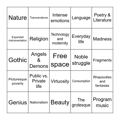 Romanticism Bingo! Bingo Card