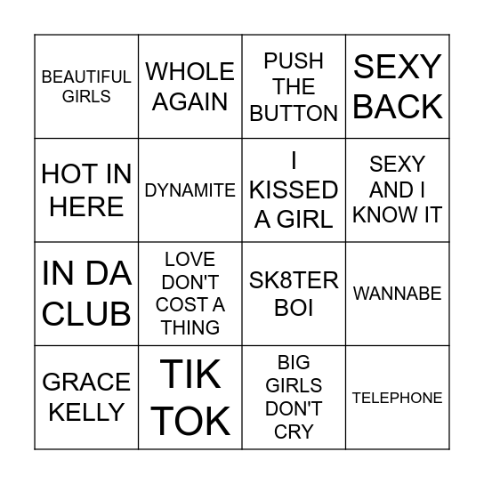 QuestionOne - 00s PARTY HITS! Bingo Card