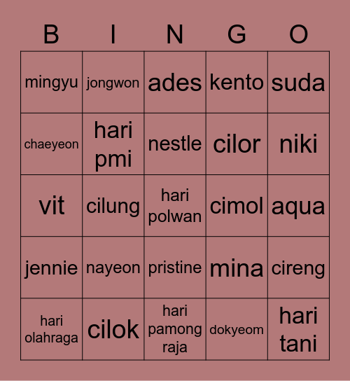 minya Bingo Card