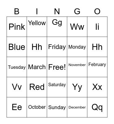 Starter Bingo Card