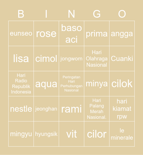 LISA Bingo Card