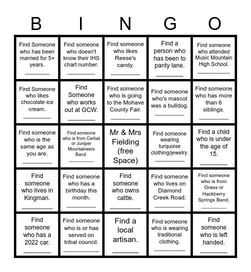 Fielding Wedding Blackout Bingo Card