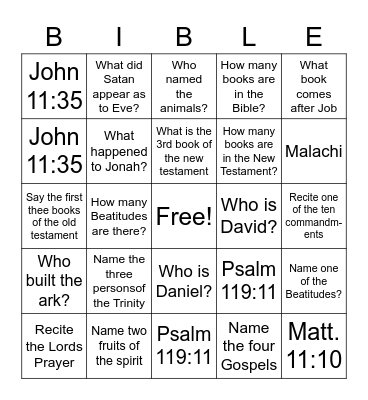 Get to know the Bible Bingo Card