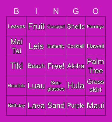 Birthday Luau Bingo Card