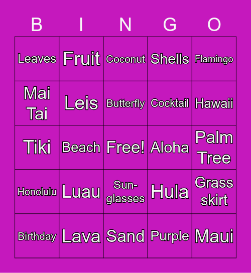 Birthday Luau Bingo Card