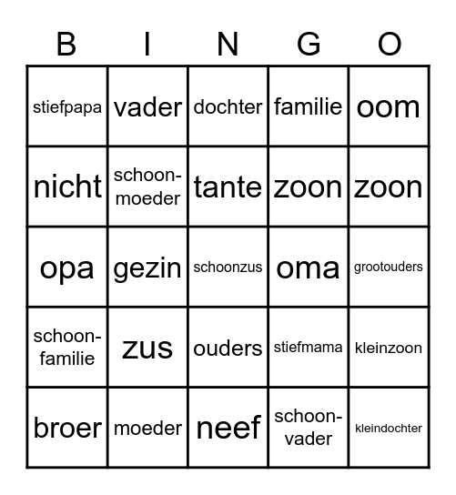 Familie Bingo Card