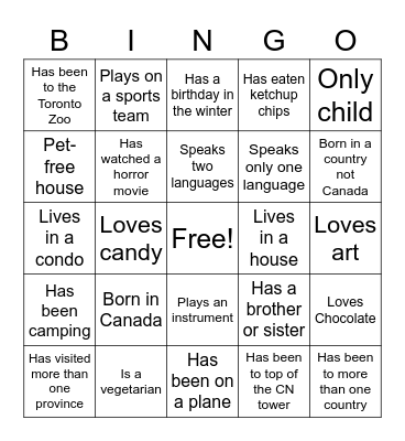 Get to Know My Classmates Bingo Card