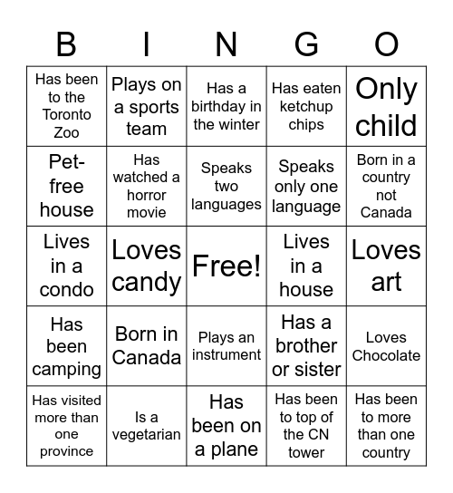 Get to Know My Classmates Bingo Card