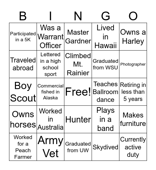 Get to know your Co-Workers Bingo Card