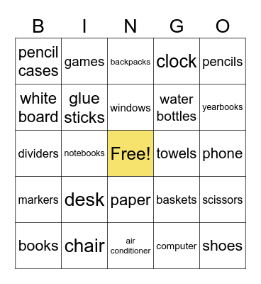 In the classroom! Bingo Card