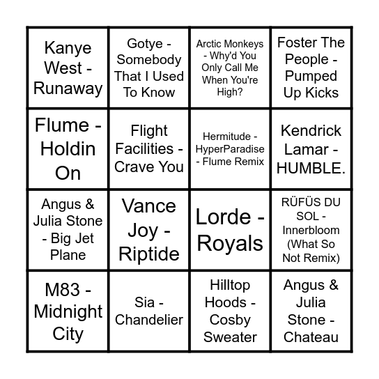 The Prince Music Bingo - #1 Bingo Card