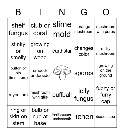 Mushroom Walk Bingo Card