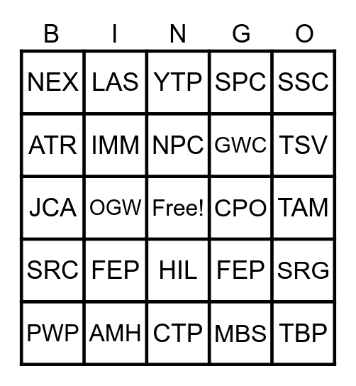 WATSONS Bingo Card