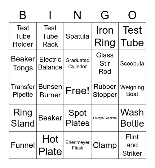 Chemistry Equipment Bingo Card