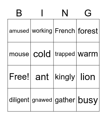 Nouns, Verbs, & Adjectives Bingo Card