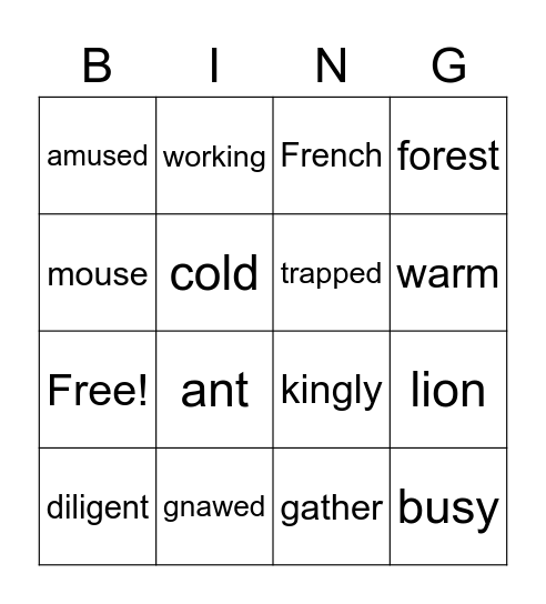 Nouns, Verbs, & Adjectives Bingo Card