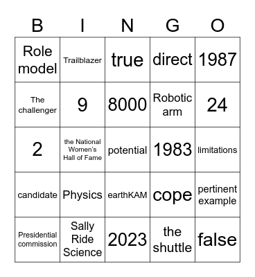 A FIRST IN SPACE Bingo Card