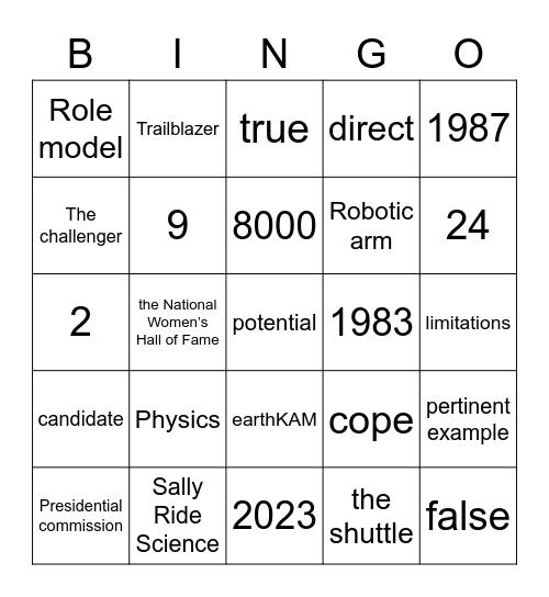 A FIRST IN SPACE Bingo Card