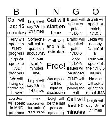 DI MLO Call Bingo Card