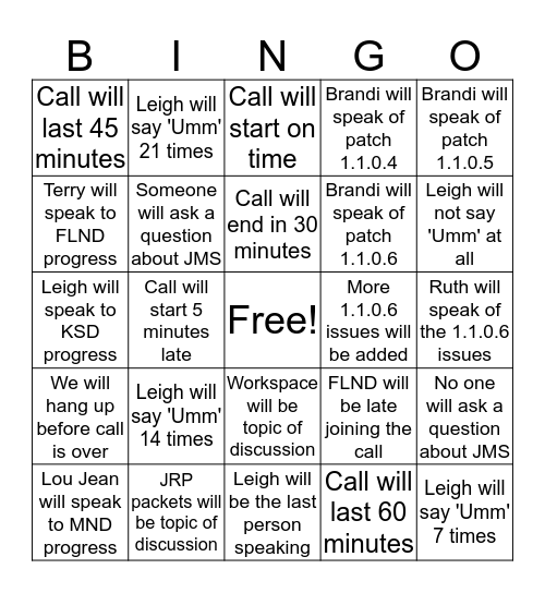 DI MLO Call Bingo Card