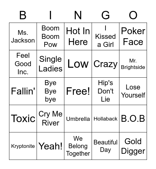 Songs of the 2000's Bingo Card