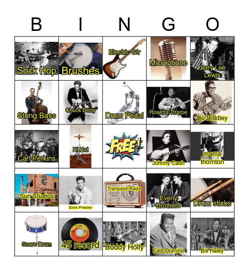 Rock Band 1950's Mr. Warnick Bingo Card