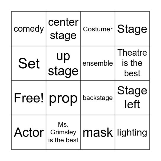 Stage Direction Bingo Card