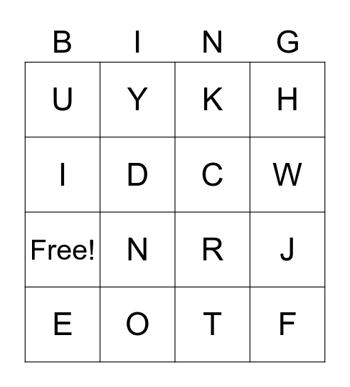 Alphabet Bingo Card