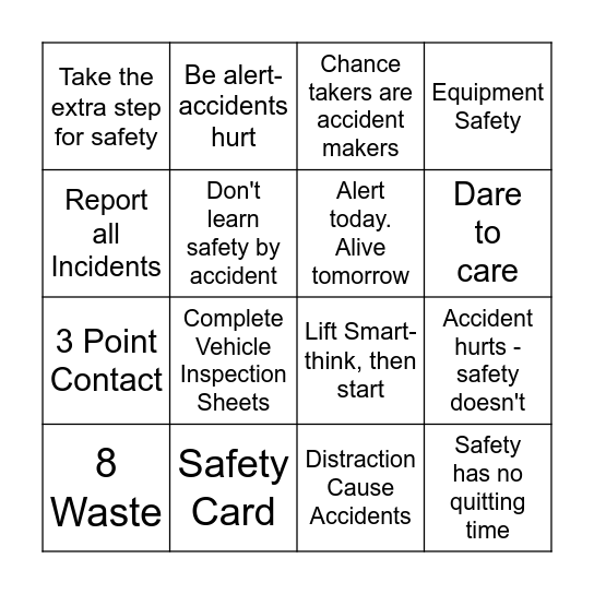 Safety Loteria Bingo Card