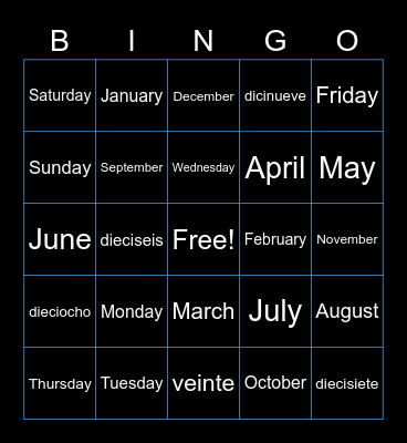 Calendar Bingo Card